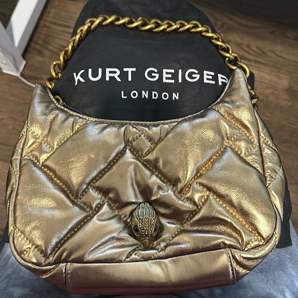 Kurt Geiger Kensington Gold, Quilted Leather Hobo with Oversized Chain Strap ✨